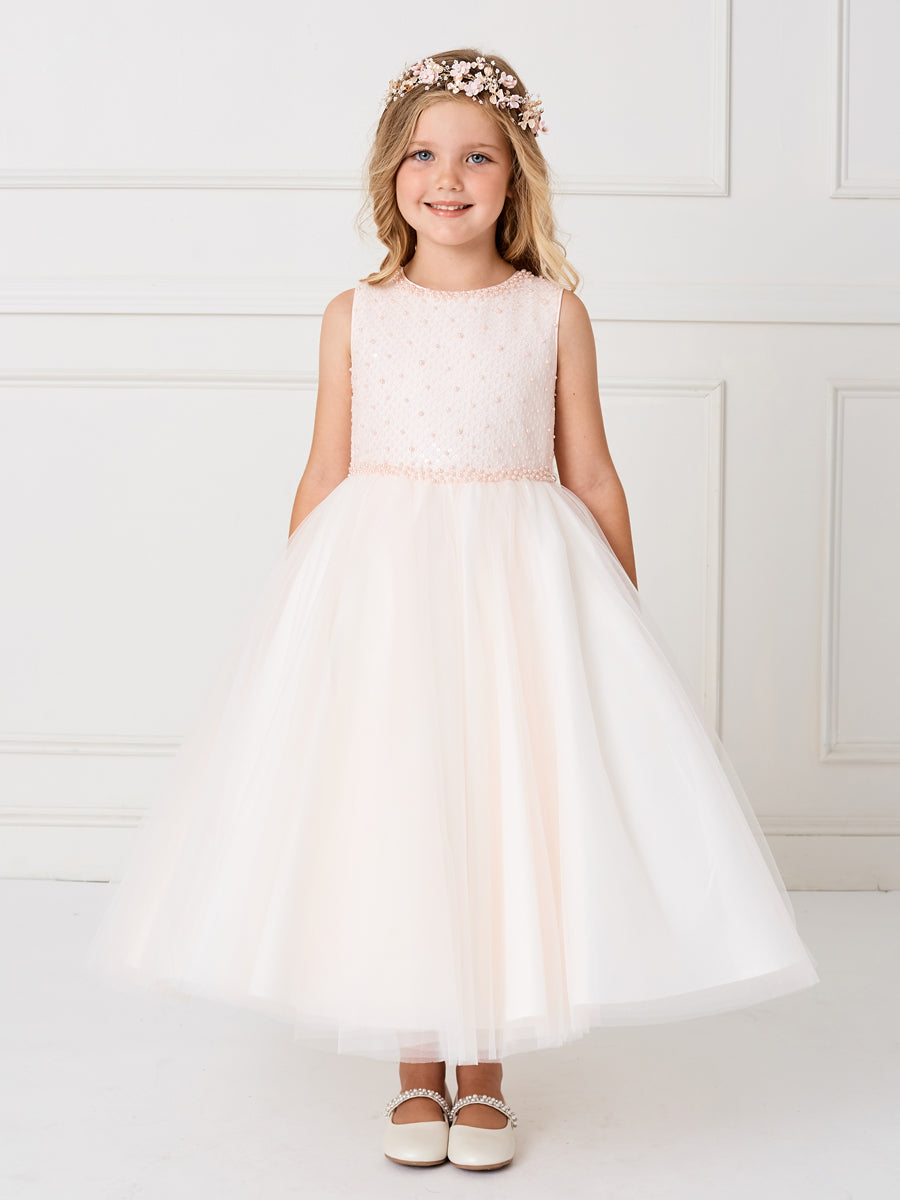 Blush Girl Dress with Sequin and Tulle Skirt Dress - AS5752