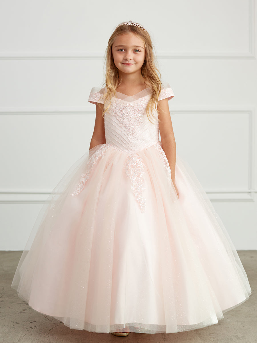 Blush Girl Dress with Sequins Off-Shoulder Bodice - AS7035