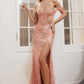 Blush Off The Shoulder Sequin Gown CD0203 - Women Evening Formal Gown - Special Occasion-Curves