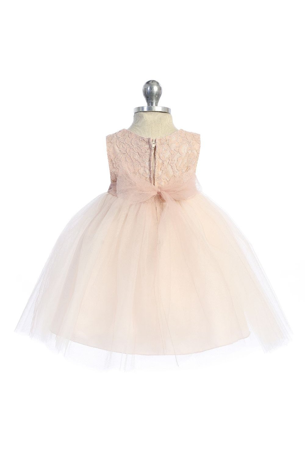 kids blush pink dress Lace Illusion Baby Dress M-12M / White