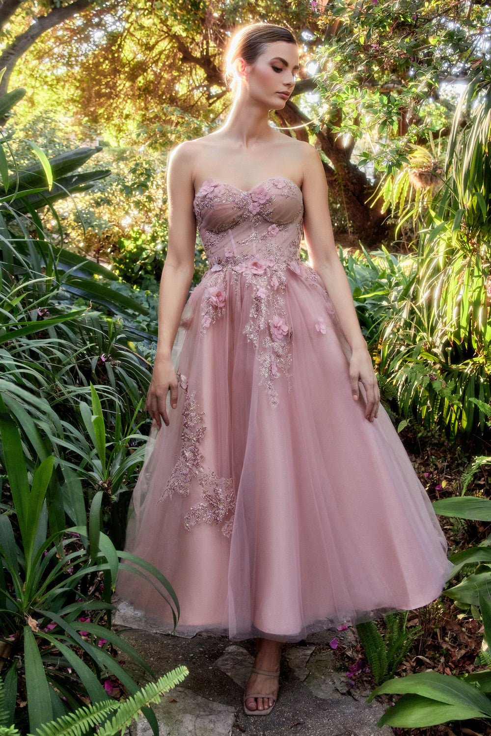 Blush Strapless Sweetheart Tea Length Dress A1195 Penelope Gown - Special Occasion