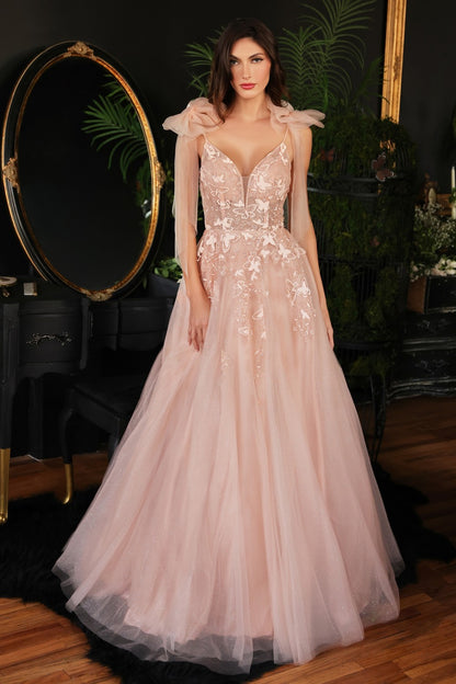 Blush Tulle A-Line with Floral Gown CB097 - Women Evening Formal Gown - Special Occasion