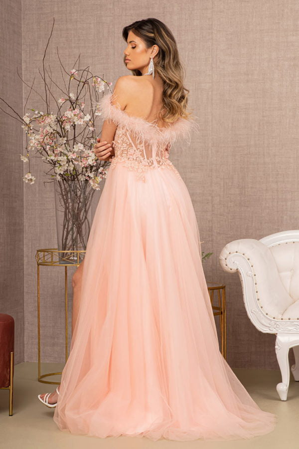 Blush_1 Embroidery Sheer Front A-line Dress GL3138 - Women Formal Dress - Special Occasion-Curves