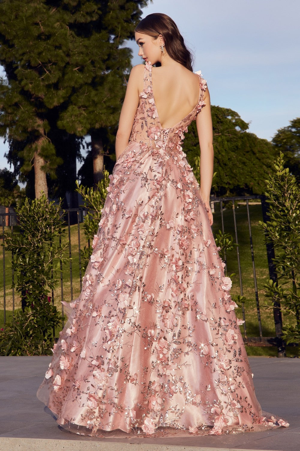 Pink Chiffon Pink Floral Evening Gown With Backless Tie Bow, Square  Neckline, Long Ruffles, And Train Perfect For Prom, Parties, Or Evening  Events From Strangerry, $120.85 | DHgate.Com