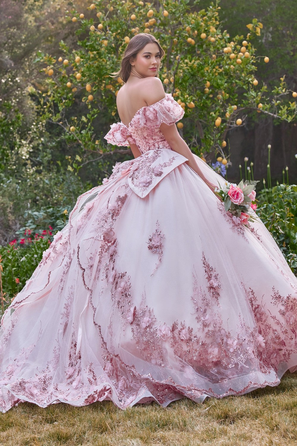 Blush_1 Floral Off The Shoulder Quinceanera Ball Gown 15701