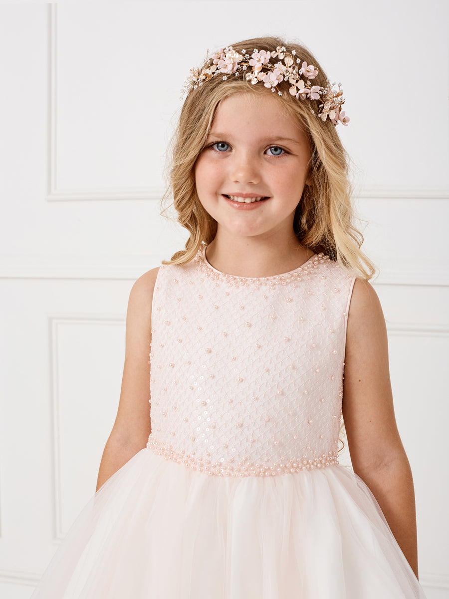Blush_1 Girl Dress with Sequin and Tulle Skirt Dress - AS5752