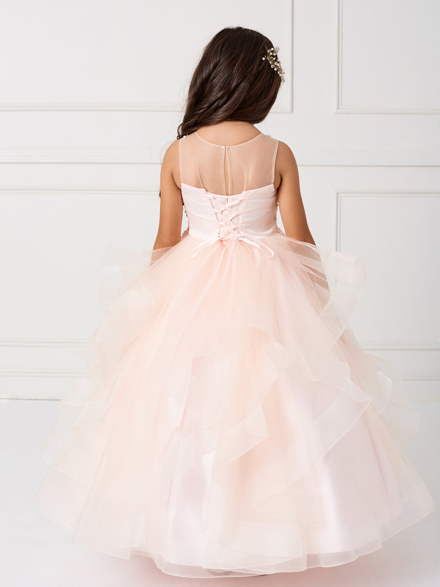Blush_1 Girl Dress with Sleeveless Illusion Neckline Pageant Dress - AS7018