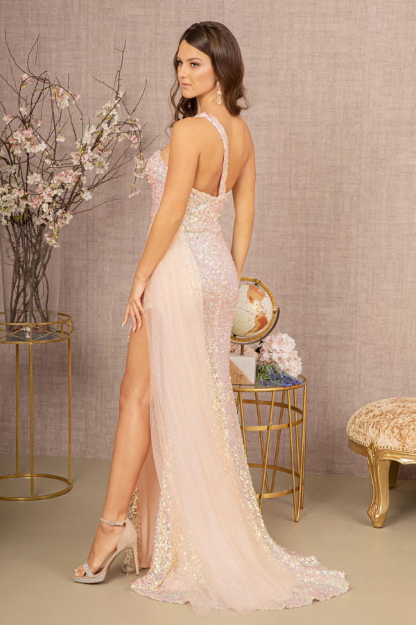 Blush_1 Sequin Glitter Asymmetric Mermaid Women Formal Dress - GL3133 - Special Occasion-Curves