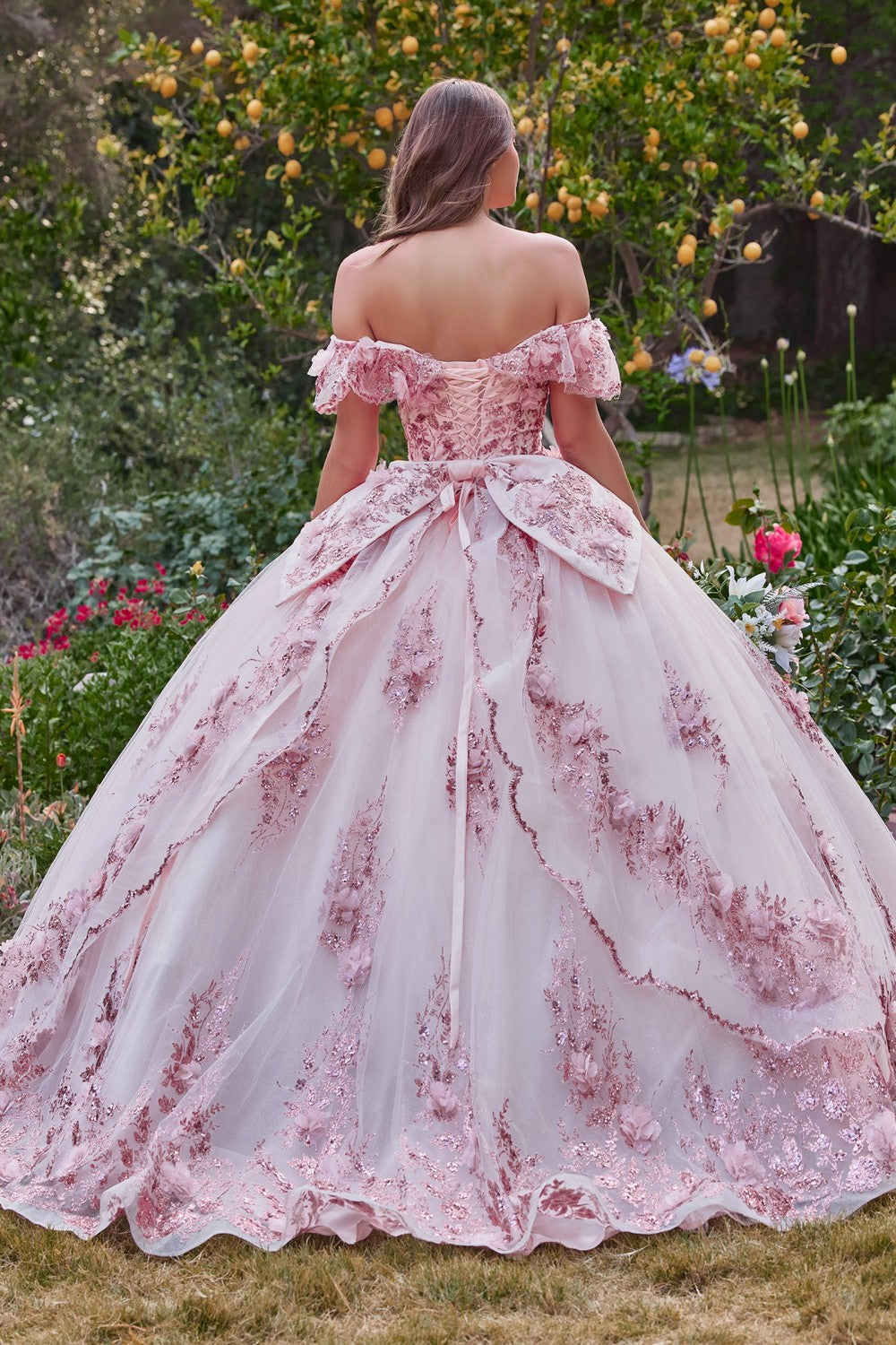 Blush_2 Floral Off The Shoulder Quinceanera Ball Gown 15701