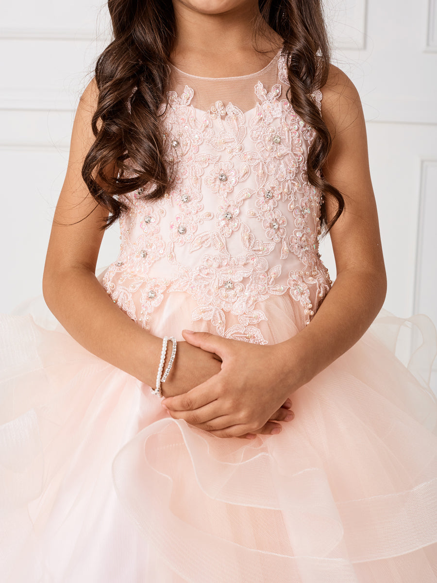 Blush_2 Girl Dress with Sleeveless Illusion Neckline Pageant Dress - AS7018