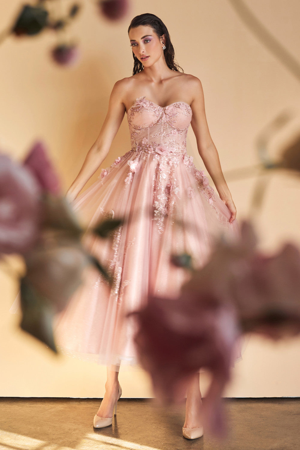 Blush_2 Strapless Sweetheart Tea Length Dress A1195 Penelope Gown - Special Occasion