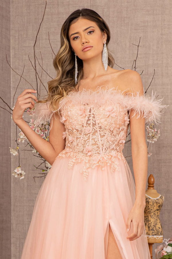 Blush_3 Embroidery Sheer Front A-line Dress GL3138 - Women Formal Dress - Special Occasion-Curves