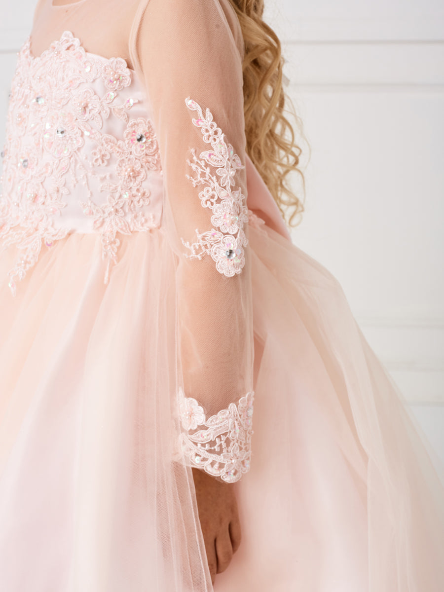 Blush_3 Girl Dress with Stunning Sleeves and Bodice Dress - AS5780