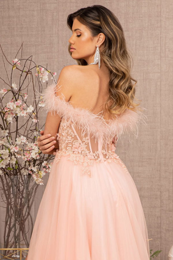 Blush_4 Embroidery Sheer Front A-line Dress GL3138 - Women Formal Dress - Special Occasion-Curves