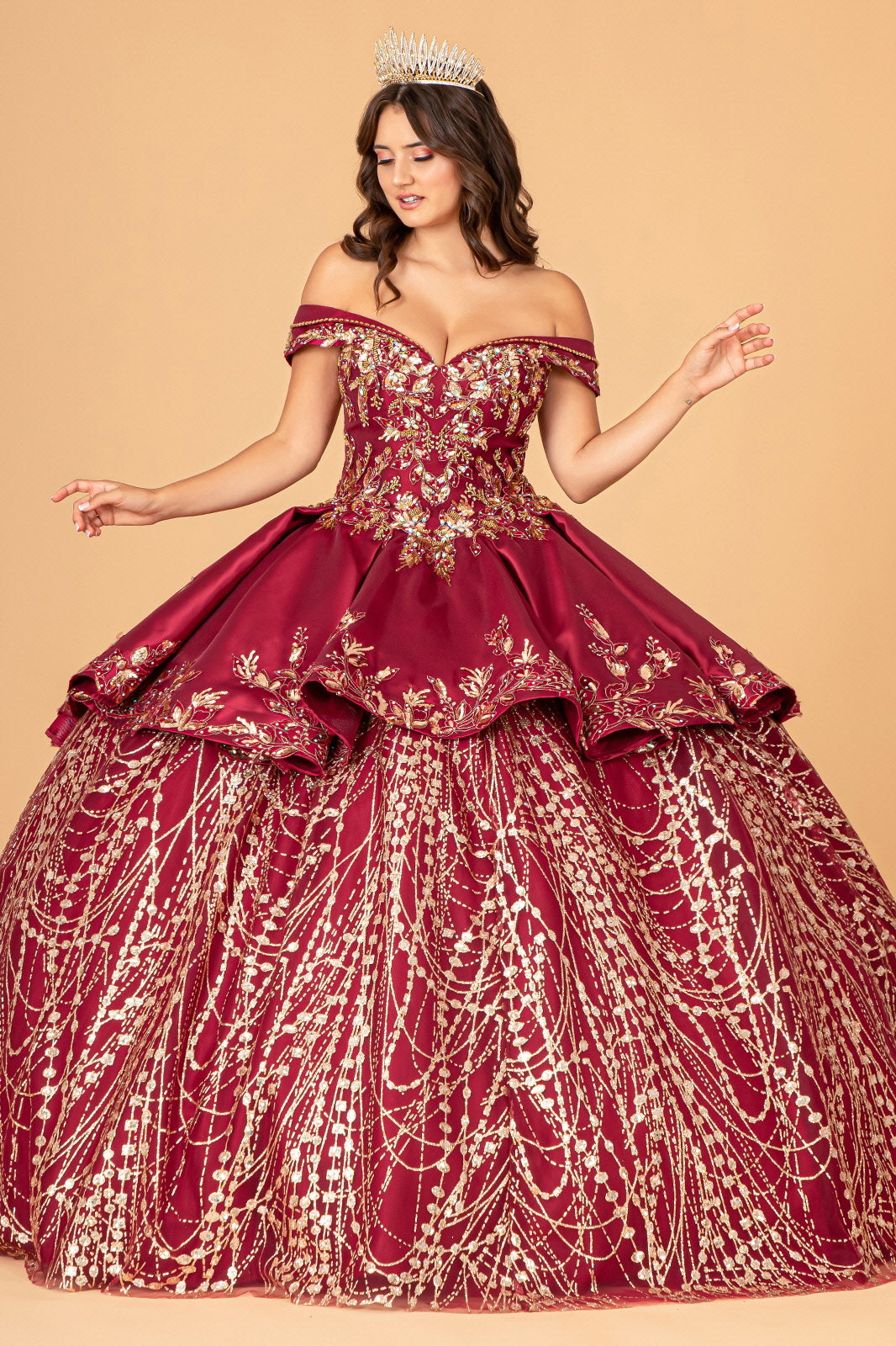 burgundy quince dresses off the shoulder Appliques Burgundy Tulle Ball Gown Off-the-Shoulder Quinceanera Dress