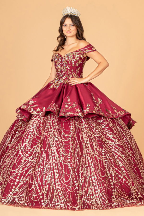 Satin Off-Shoulder Sweetheart Neckline Quinceanera Dress by Elizabeth K
