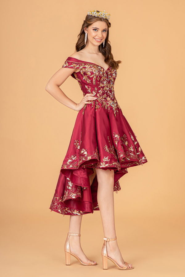 Burgundy-gold_4 GL3098 - Satin Off-Shoulder Sweetheart Neckline Quinceanera Dress