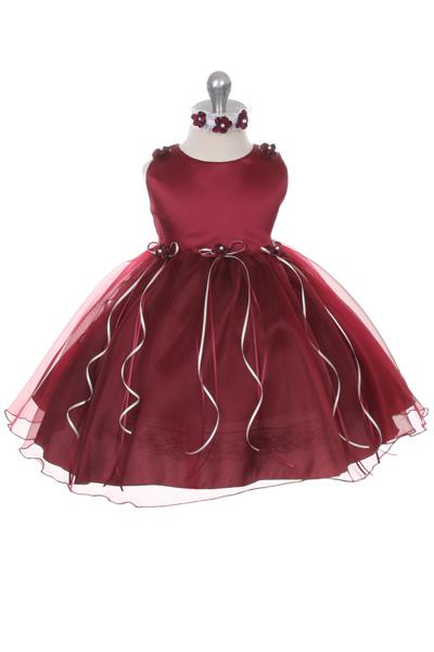 Burgundy Baby Rosebud Organza Party Dress-AS193