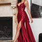 Burgundy Beaded Lace Satin Gown CDS418 - Women Evening Formal Gown - Special Occasion-Curves