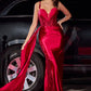 Burgundy Fitted Soft Satin Slit Gown CDS417 - Women Evening Formal Gown - Special Occasion