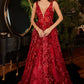 Burgundy Floral A-Line Ball Gown J838 - Women Evening Formal Gown - Special Occasion-Curves