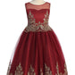 Burgundy Girl Dress - Gold Cording Embroidery Dress - AS552 Kids Dream