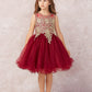 Burgundy Girl Dress with Floral Applique Bodice - AS7013