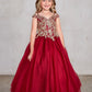 Burgundy Girl Dress with Off-Shoulder Lace Bodice - AS7024
