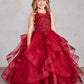 Burgundy Girl Dress with Sleeveless Illusion Neckline Pageant Dress - AS7018