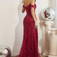 Burgundy Off The Shoulder Sequin Gown CD0203 - Women Evening Formal Gown - Special Occasion-Curves