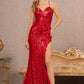 Burgundy Sequin Embroidery Mermaid Slit Women Formal Dress - GL3146 - Special Occasion-Curves
