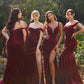 Burgundy Velvet Off The Shoulder Corset Slit Gown - Women Evening Formal Gown CD236 - Special Occasion