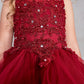 Burgundy_2 Girl Dress with Sleeveless Illusion Neckline Pageant Dress - AS7018