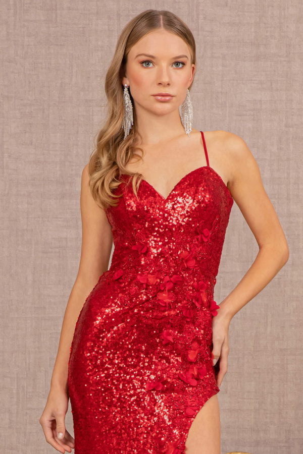 Burgundy_2 Sequin Embroidery Mermaid Slit Women Formal Dress - GL3146 - Special Occasion-Curves