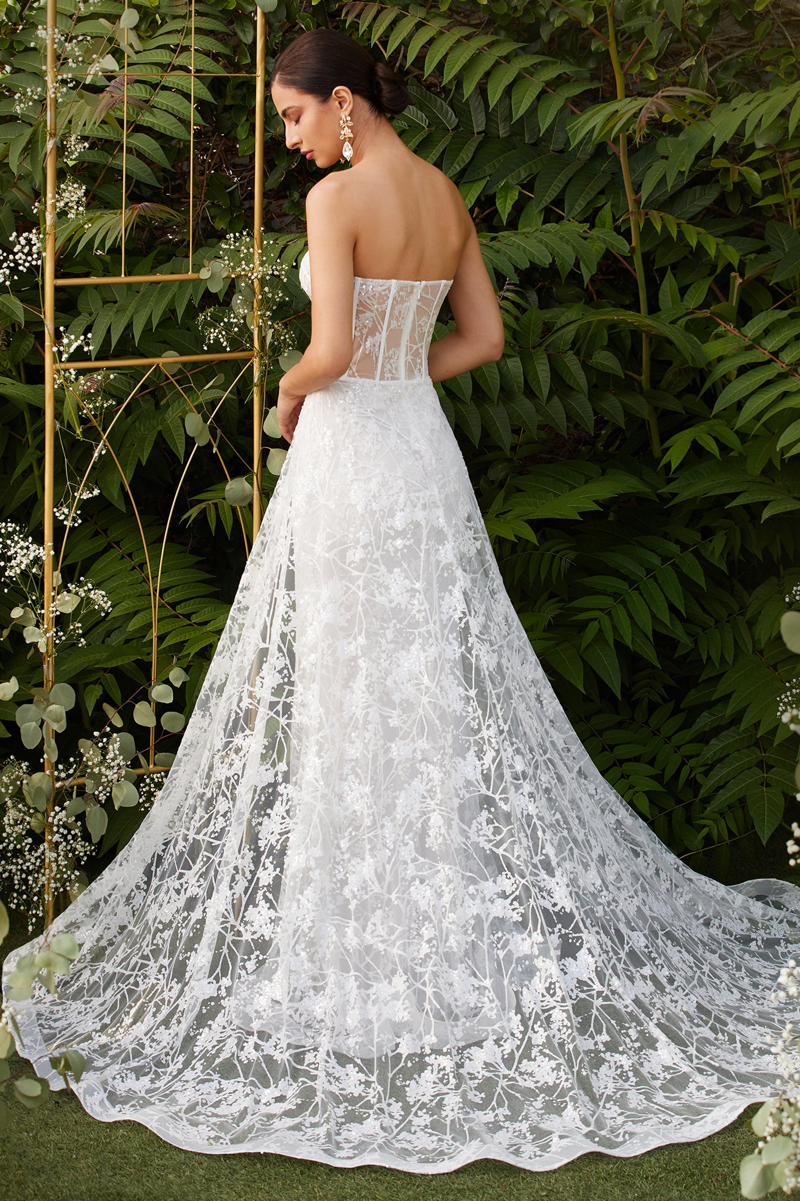 Strapless Fitted Floral Bridal Gown with Overskirt by Andrea and Leo Couture