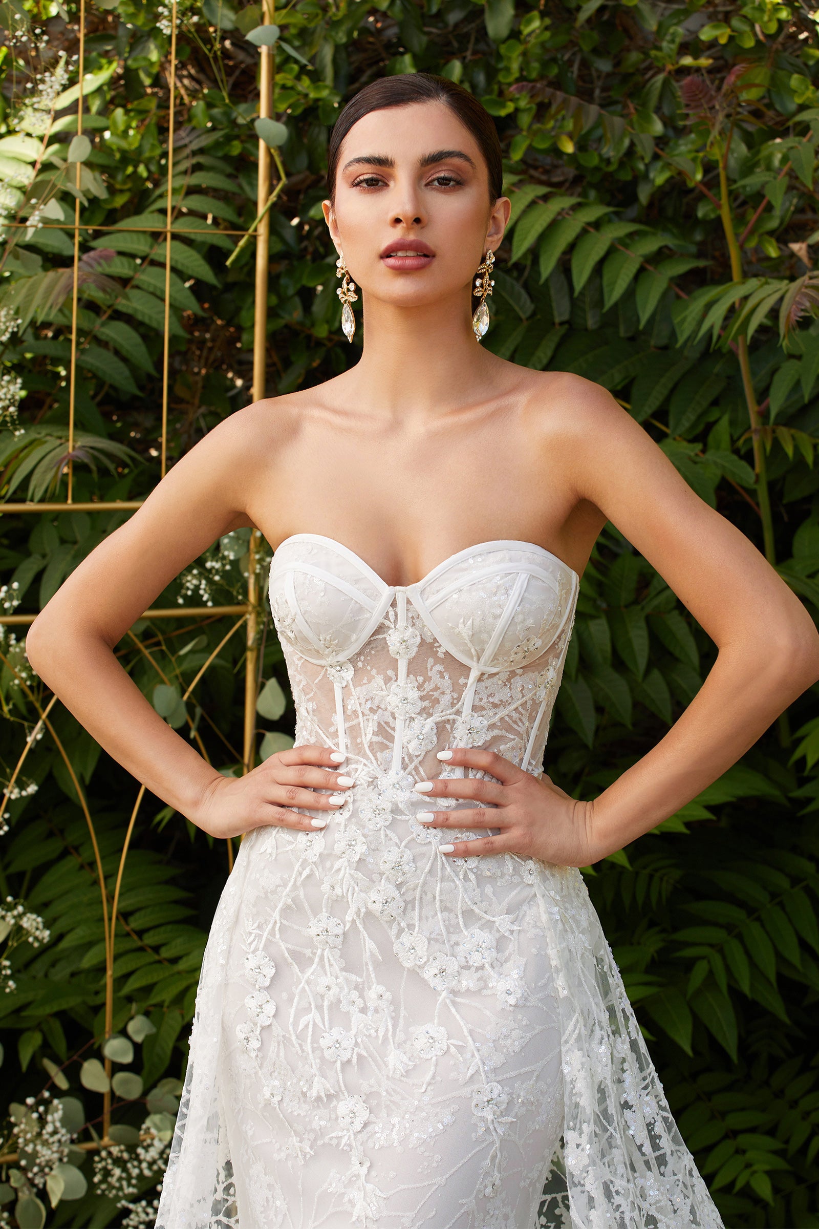 Strapless Fitted Floral Bridal Gown with Overskirt by Andrea and Leo Couture - CB046W 14 / Off-white Strapless Fitted Floral Bridal Gown with Overskirt by Andrea and Leo Couture - CB046W 14 / Off-white