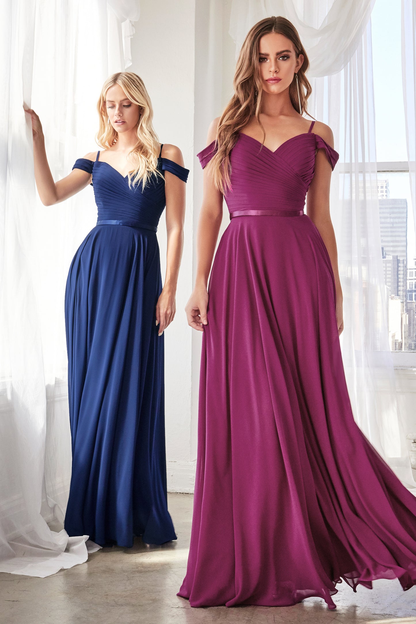 Off the Shoulder A-Line Chiffon Dress by Cinderella Divine CD0156 - Special Occasion/Curves
