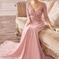 Flowy Chiffon 3/4 Sleeves Beaded Gown by Cinderella Divine - CD0171 - Special Occasion/Curves