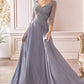 Flowy Chiffon 3/4 Sleeves Beaded Gown by Cinderella Divine - CD0171 - Special Occasion/Curves