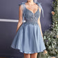 Beaded Lace Tulle A-Line Short Dress with Tulle Bow - Cinderella Divine CD0174