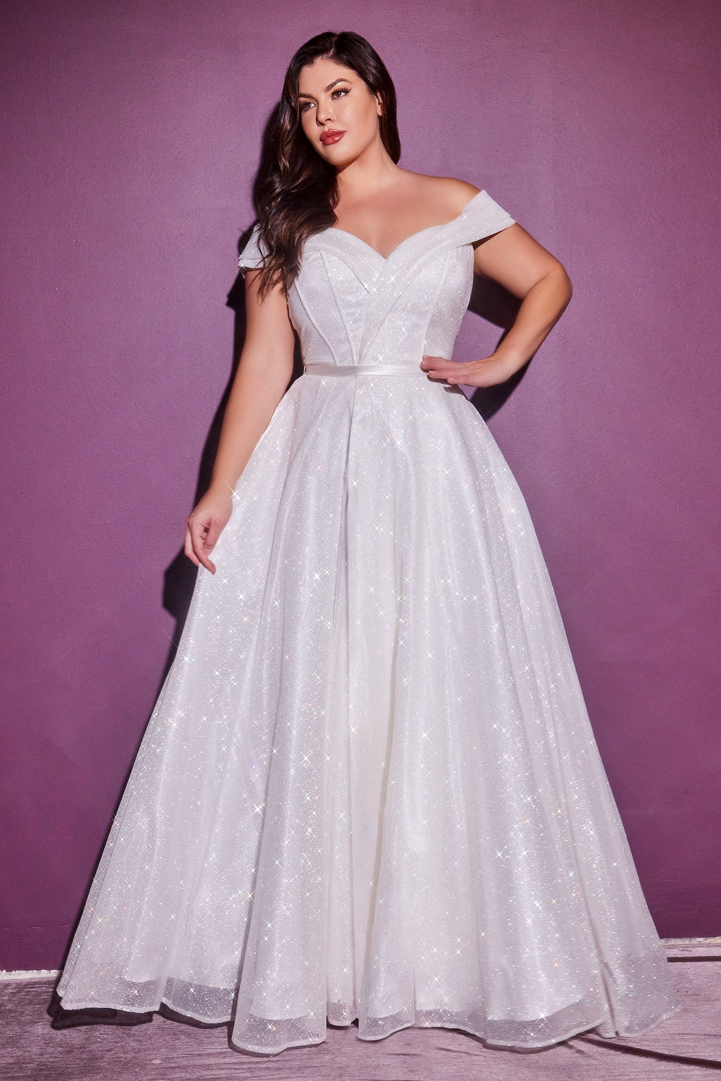 Off the Shoulder Glitter Bridal Ball Gown by Cinderella Divine - CD214WC