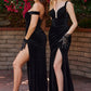Velvet V-Neckline Corset Slit Dress - Women Evening Formal Gown By Ladivine CD235 - Special Occasion