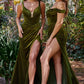 Velvet V-Neckline Corset Slit Dress - Women Evening Formal Gown By Ladivine CD235 - Special Occasion