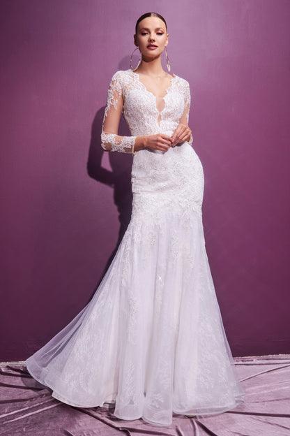 Long Sleeves Layered Lace Mermaid Bridal Gown by Cinderella Divine CD951W