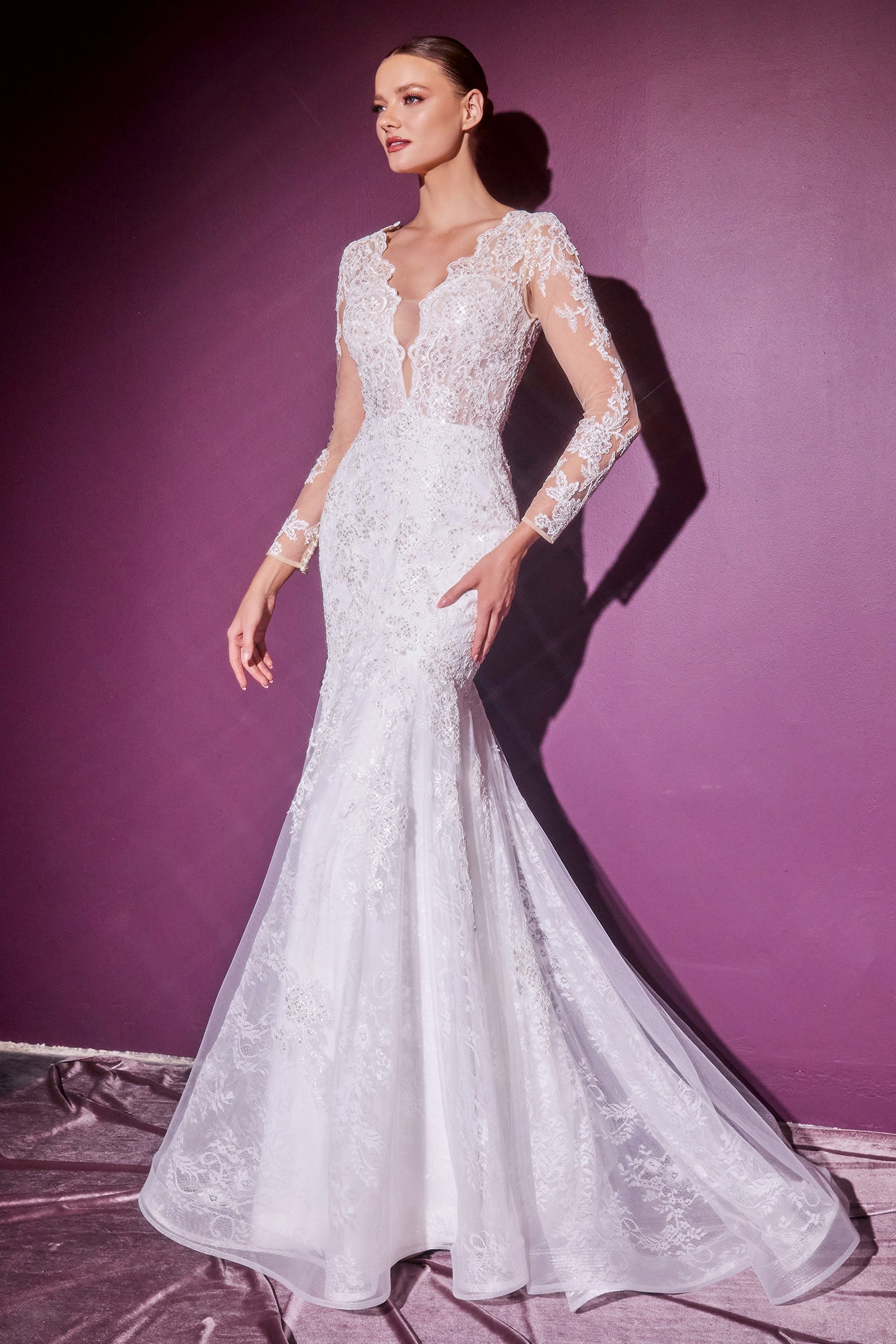 Long Sleeves Layered Lace Mermaid Bridal Gown by Cinderella Divine CD9 –  Ariststyles
