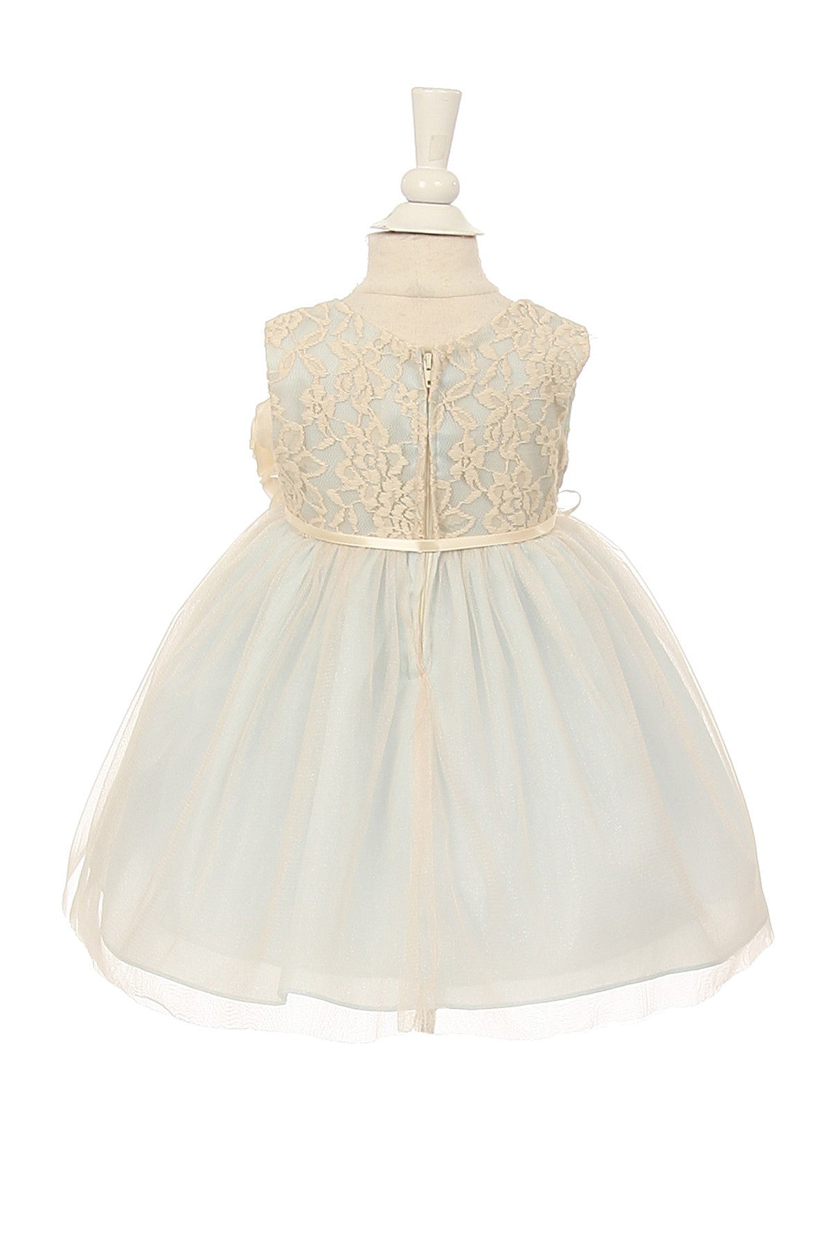 Lace Poly Lining Girl Baby Dress by Cinderella Couture USA AS1142B M / Silver