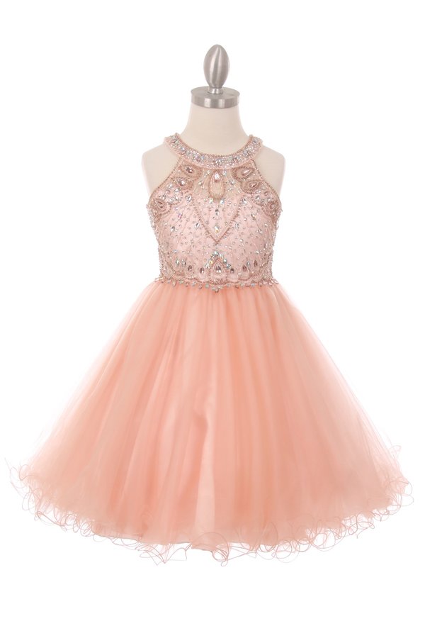 Halter Rhinestone Tulle Party Dress by Cinderella Couture USA AS5022 Blush / 16
