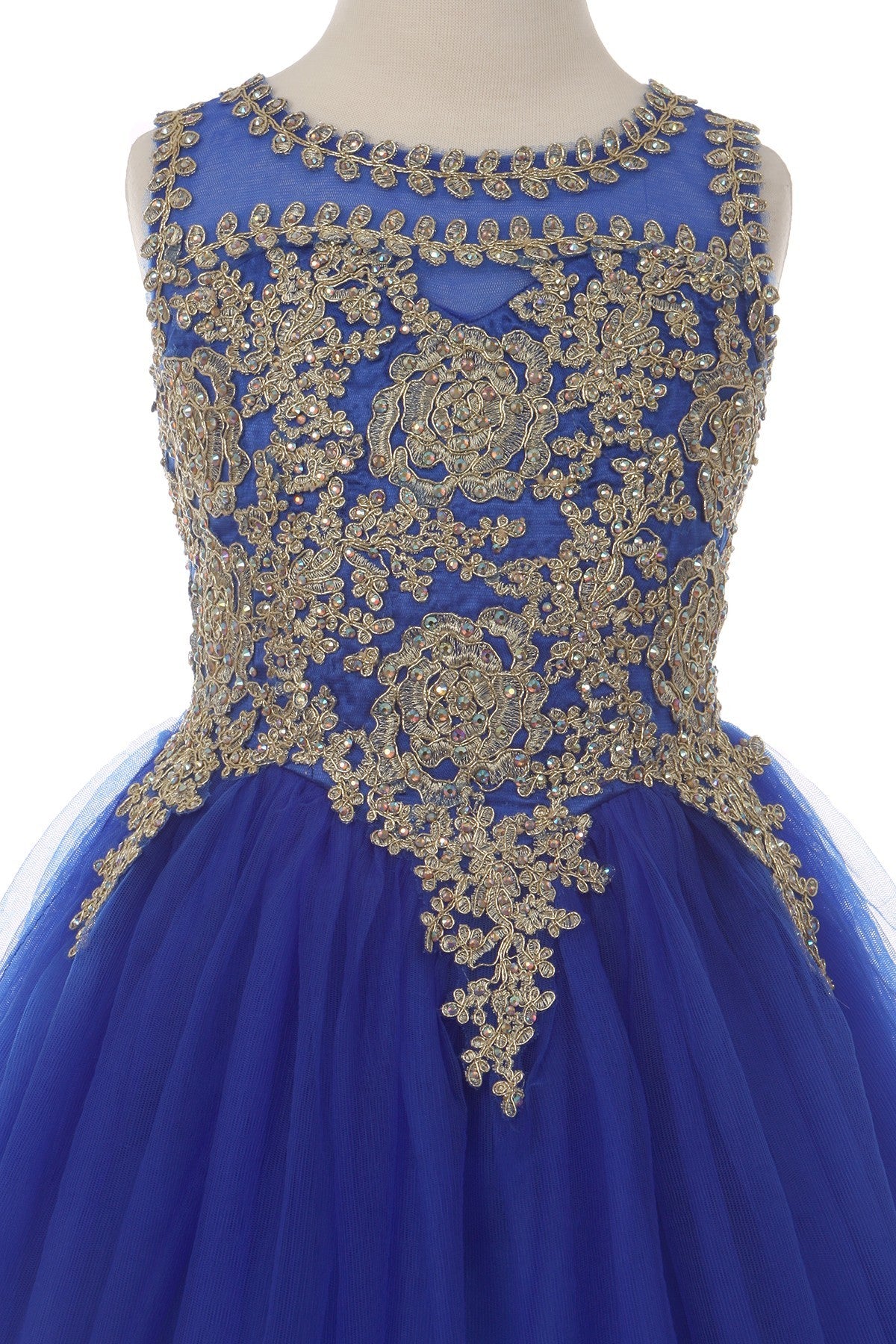 Girls Burgundy Gold Coil Lace AB Rhinestone Junior Bridesmaid Dress