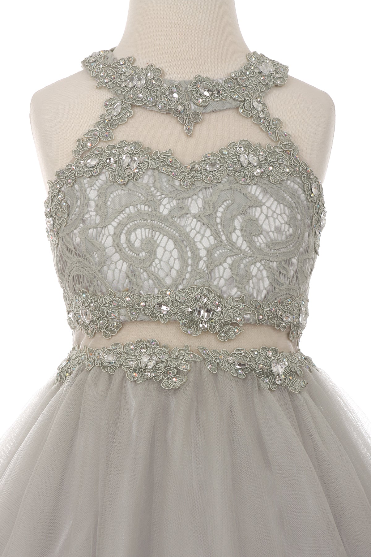 Halter Beaded Rhinestone Tulle Dress by Cinderella Couture USA 5040