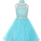 Halter Beaded Rhinestone Tulle Dress by Cinderella Couture USA 5040